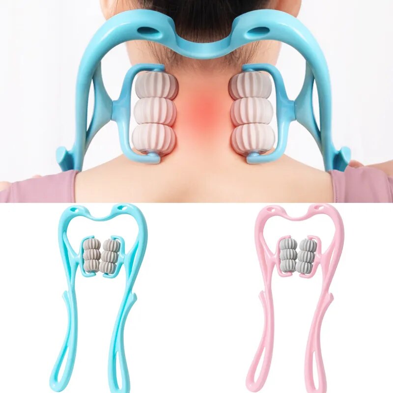Ручний роликовий масажер для шиї Neck Stretcher з рельєфними роликами, що обертаються 360°