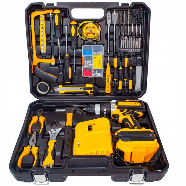 Шуруповерт з великим набором інструментів Electric Drill Set • Акумуляторний ударний шуруповерт 24V 5Ah з набором інструментів