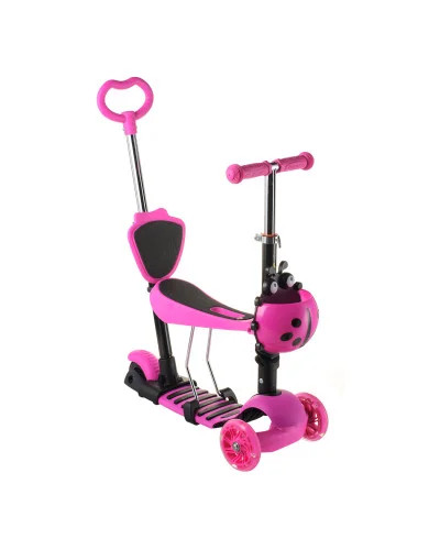 Триколісний дитячий самокат 5 в 1 з батьківською ручкою та сидінням Scooter ∙ Самокат трансформер 18-1 для дітей зі світними колесами, регульованою висотою керма та кошиком