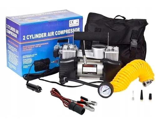 Автомобільний компресор двопоршневий Air Compressor 12V 628-4x4 • Електричний насос для шин від прикурювача 12 В з манометром для автомобіля, позашляховика, кросовера і дороги