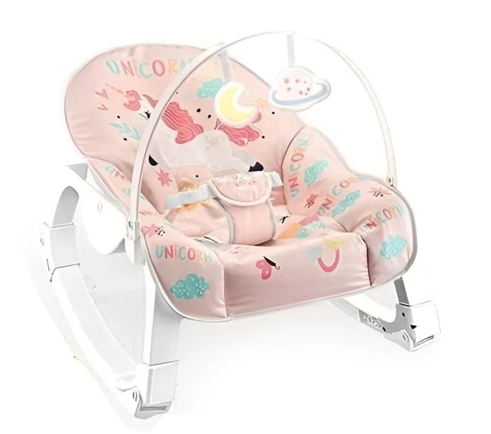 Дитячий шезлонг Happy Baby YK7007A різнокольоровий X-640 • Шезлонг-гойдалка для новонароджених із вібрацією, регульованою спинкою, дугою з іграшками та ременями безпеки