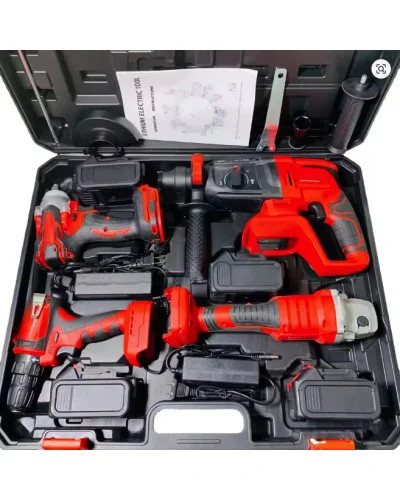Акумуляторний набір електроінструмента MA754 4 в 1 24V з 2 АКБ 1300 mAh RED • Універсальний комплект MA754 шуруповерт, гайковерт, перфоратор і кутова шліфмашина для дому, гаража та ремонту