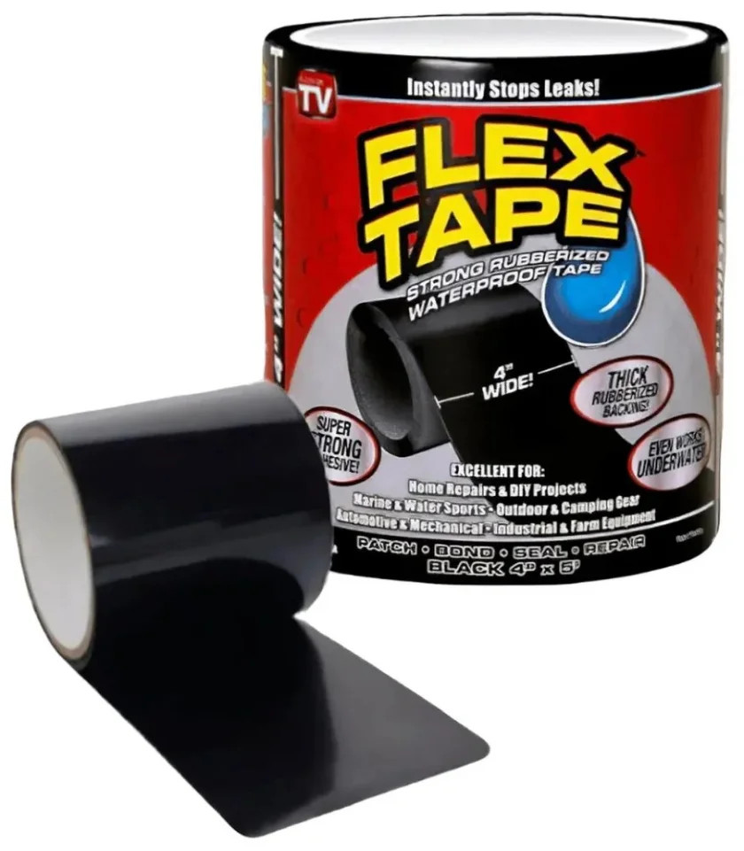 Водонепроникна ремонтна стрічка Flex Tape 1 м для герметизації протікань • Клейка скотч-стрічка Flex Tape 1 м для труб, шлангів, басейнів і ремонту