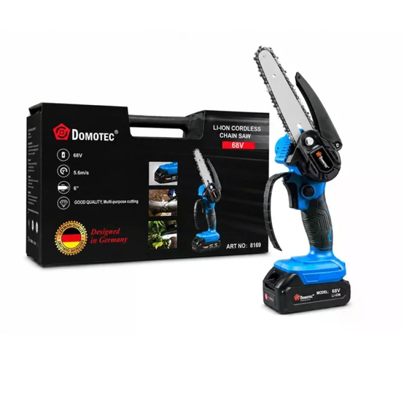 Акумуляторна ланцюгова міні-пилка DOMOTEC CHAIN SAW 6″ 68V 8Ah для обрізання гілок • Садова акумуляторна пилка DOMOTEC CHAIN SAW 6″ для дерев, кущів і дачі