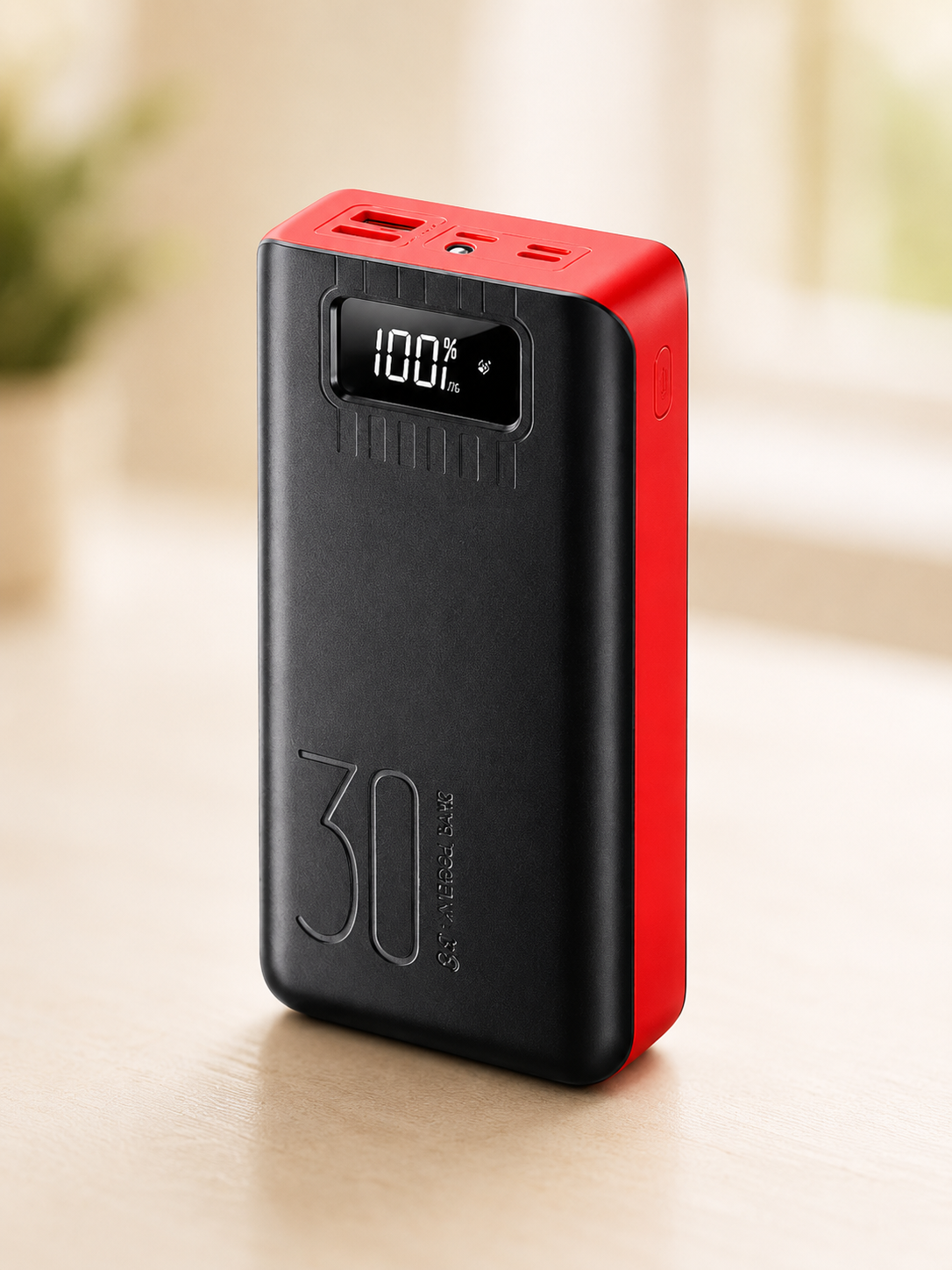 Портативний павербанк 30000 mAh / Зарядний пристрій 5 портів 2xUSB Type-C Lightning Micro-USB / Павербанк для телефону з ліхтариком