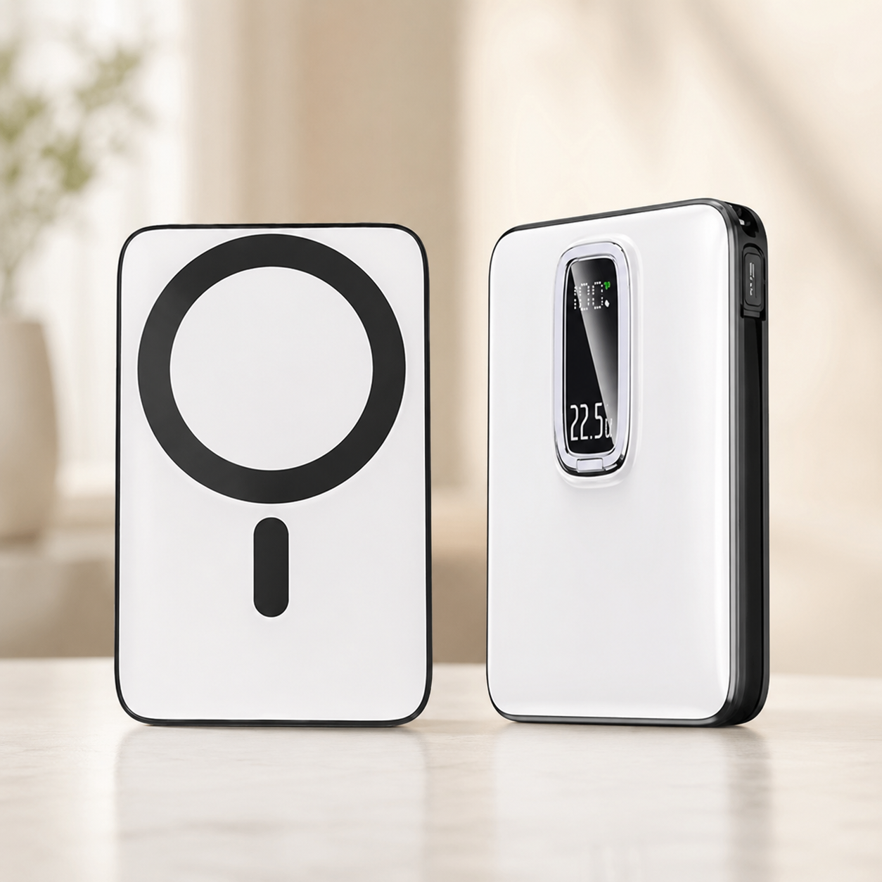 Магнітний Power Bank MP102 10000mAh зі швидкою зарядкою 22.5W / Зарядний пристрій з бездротовим MagSafe, вбудованим кабелем та підставкою / Портативний зовнішній акумулятор
