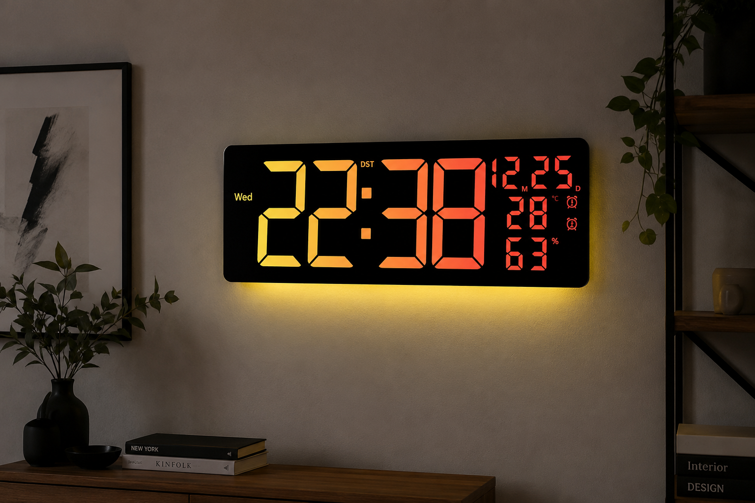 Настінний годинник 6669R / Електронні LED-годинник / RGB годинник з пультом