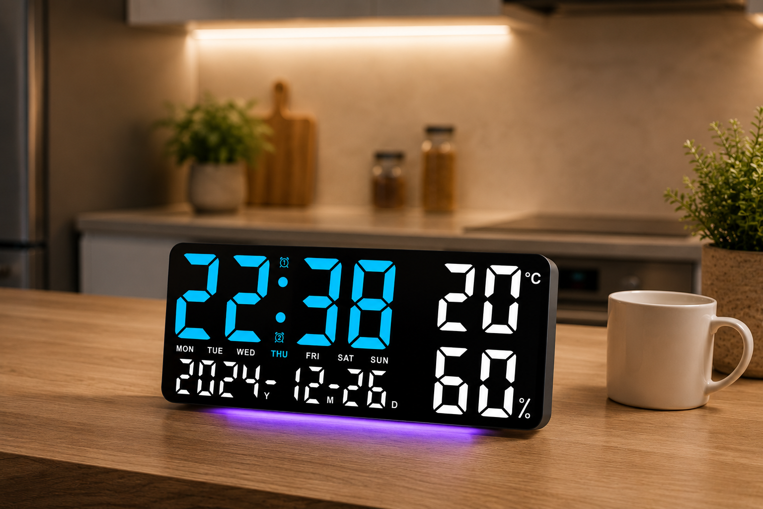 Годинник настінний GH9002 / Цифровий настінний, настільний LED-годинник / Годинник + календар, температура, вологість