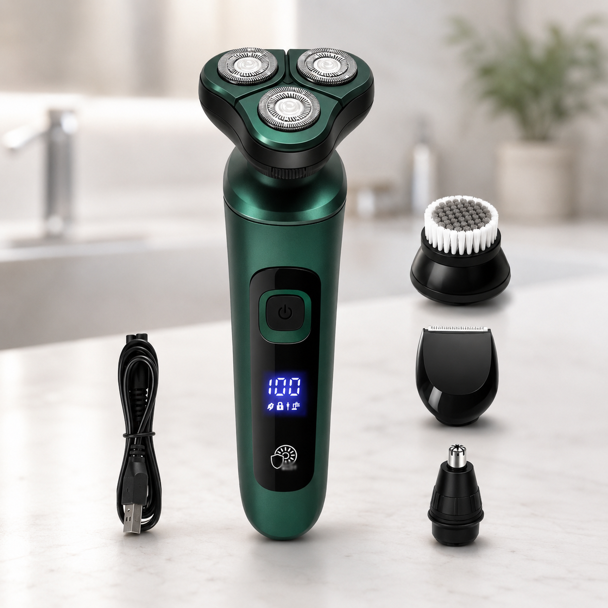 Бритва 4в1 Shaver 9D / Електробритва чоловіча з акумулятором зелена 5Вт/ Мультифункціональна бритва 4 в 1 для бороди та вусів