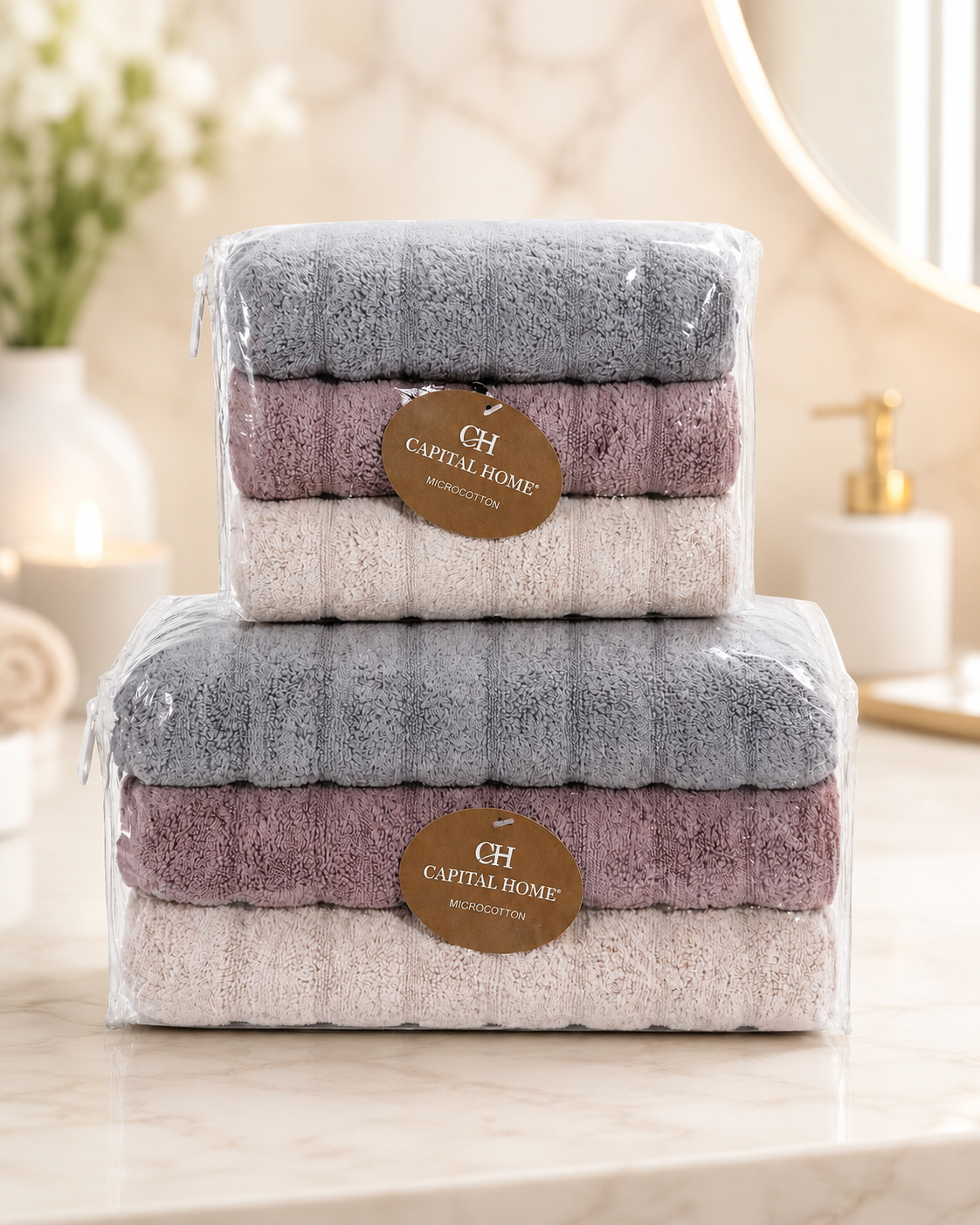 Мікро Cotton набір рушників для обличчя та тіла Бузковий / Набір махрових рушників, 6 шт