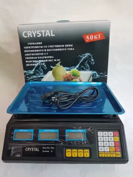 Торгові ваги електронні з калькулятором Crystal 50 kg 6V Чорний Найкраща ціна!