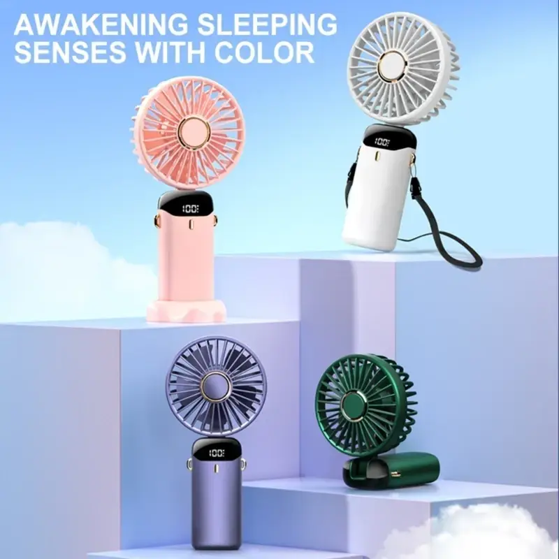 Портативний вентилятор Mini fan XL-880 діаметр 9 см із підставкою для телефона та дисплеєм