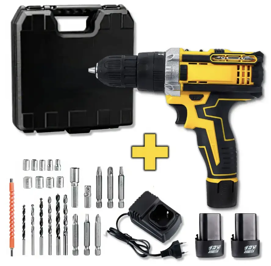 Набір шурупокрут акумуляторний із насадками screw driver sets yellow 12v Повний комплект у валізі!