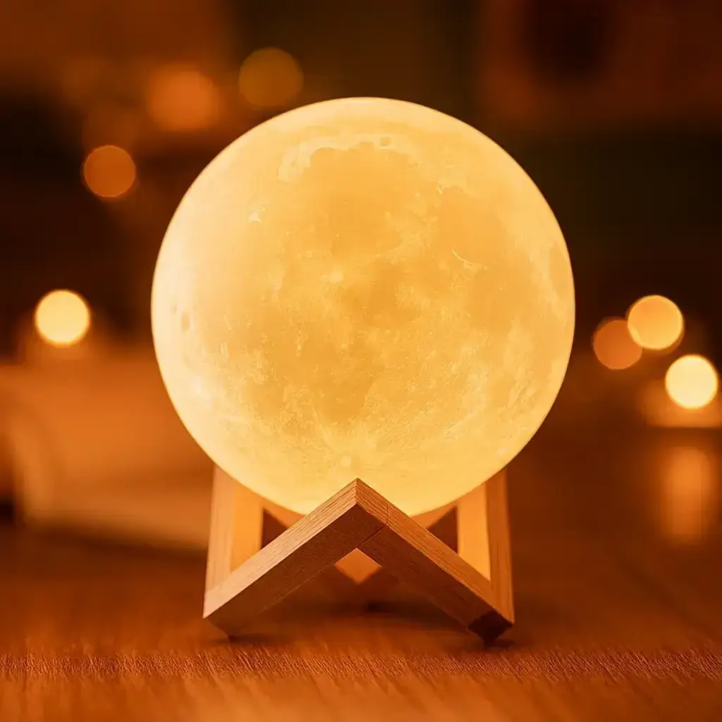 УЦІНКА! Світильник-нічник 3D шар Місяць Moon Lamp на дерев'яній підставці 15 см (Плохе паковання 3391)