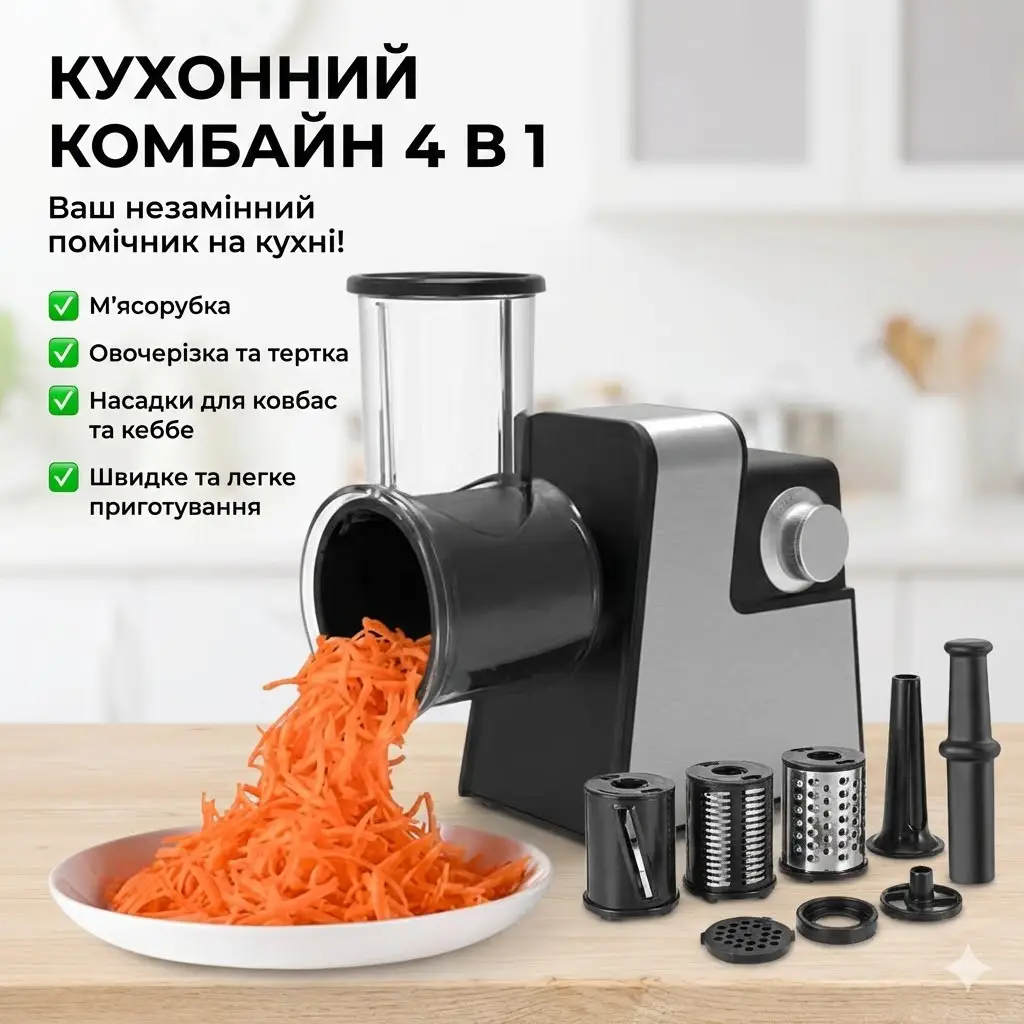 Електрична м'ясорубка 4в1 SOKANY SK-06010 (1000 Вт) | Універсальний кухонний комбайн із соковичавницею