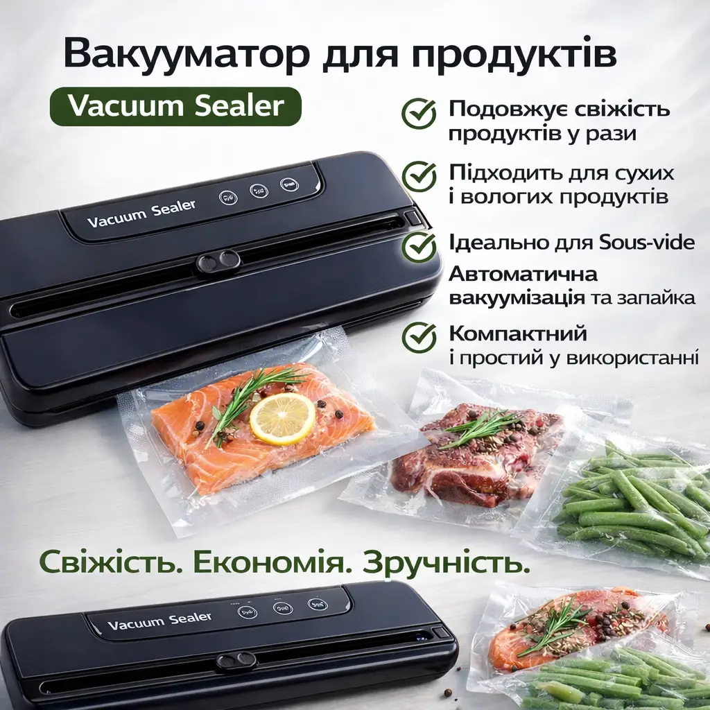 Вакууматор побутовий для харчових продуктів Vacuum Sealer LY-1122 110 W 60 кПа вакуумний пакувальник автоматичний