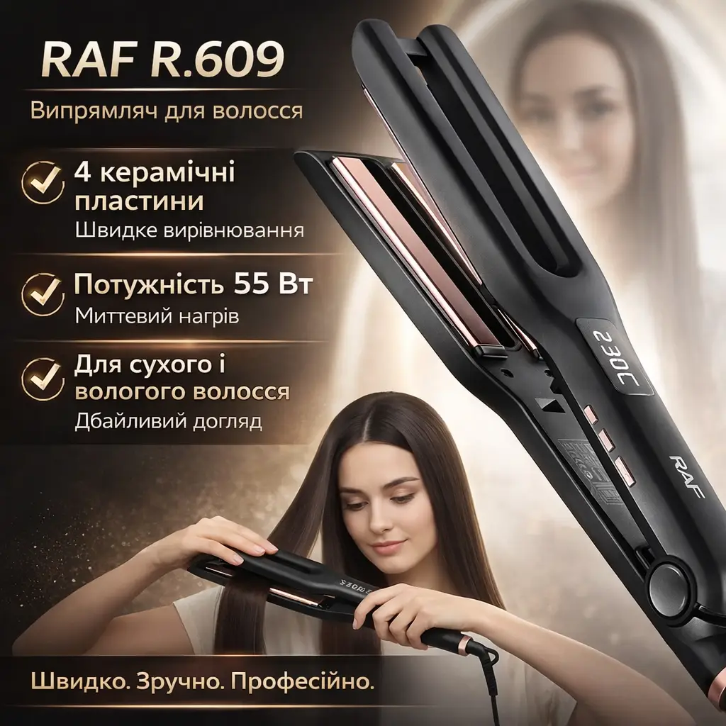 Випрямляч для волосся з керамічним покриттям і швидким нагріванням RAF R.609 55W