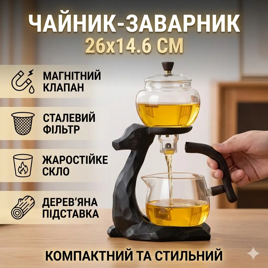 Чайник-заварник із магнітним дозатором 300 мл і фільтром із неіржавкої сталі H1212