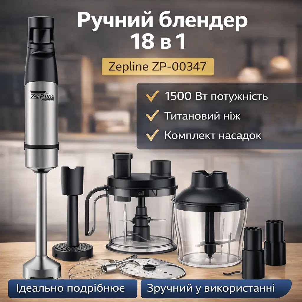 Блендер ручний 18в1 з набором насадоки1500 Вт Zepline ZP- 00347 Чорний