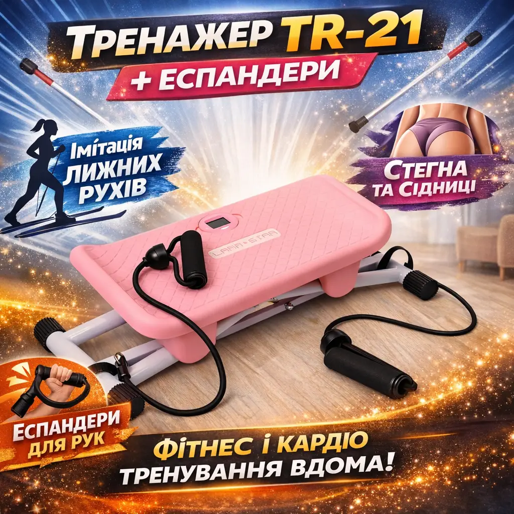 Тренажер підлоговий TR-21 домашній тренажер 2-в-1 + еспандери Багатофункційний тренажер TR-21 для інтенсивних тренувань м'язів