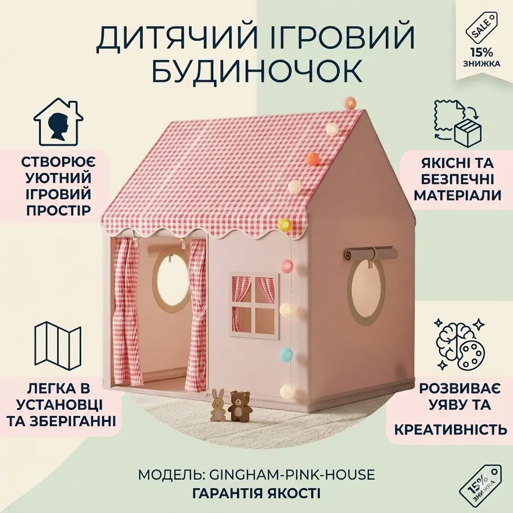 Дитячий намет ігровий із кольоровими кульками 120х100х60 см, Рожевий/Будинок-намет для дітей/Пателька у формі будиночка докладніше