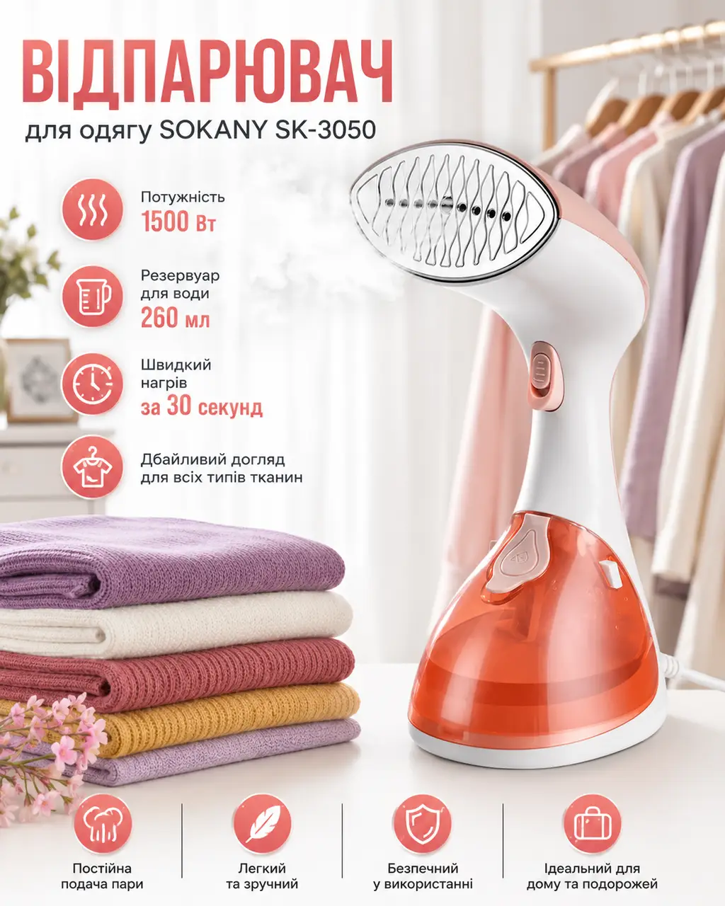 Ручний відпарювач 1500 W Sokany SK-3050