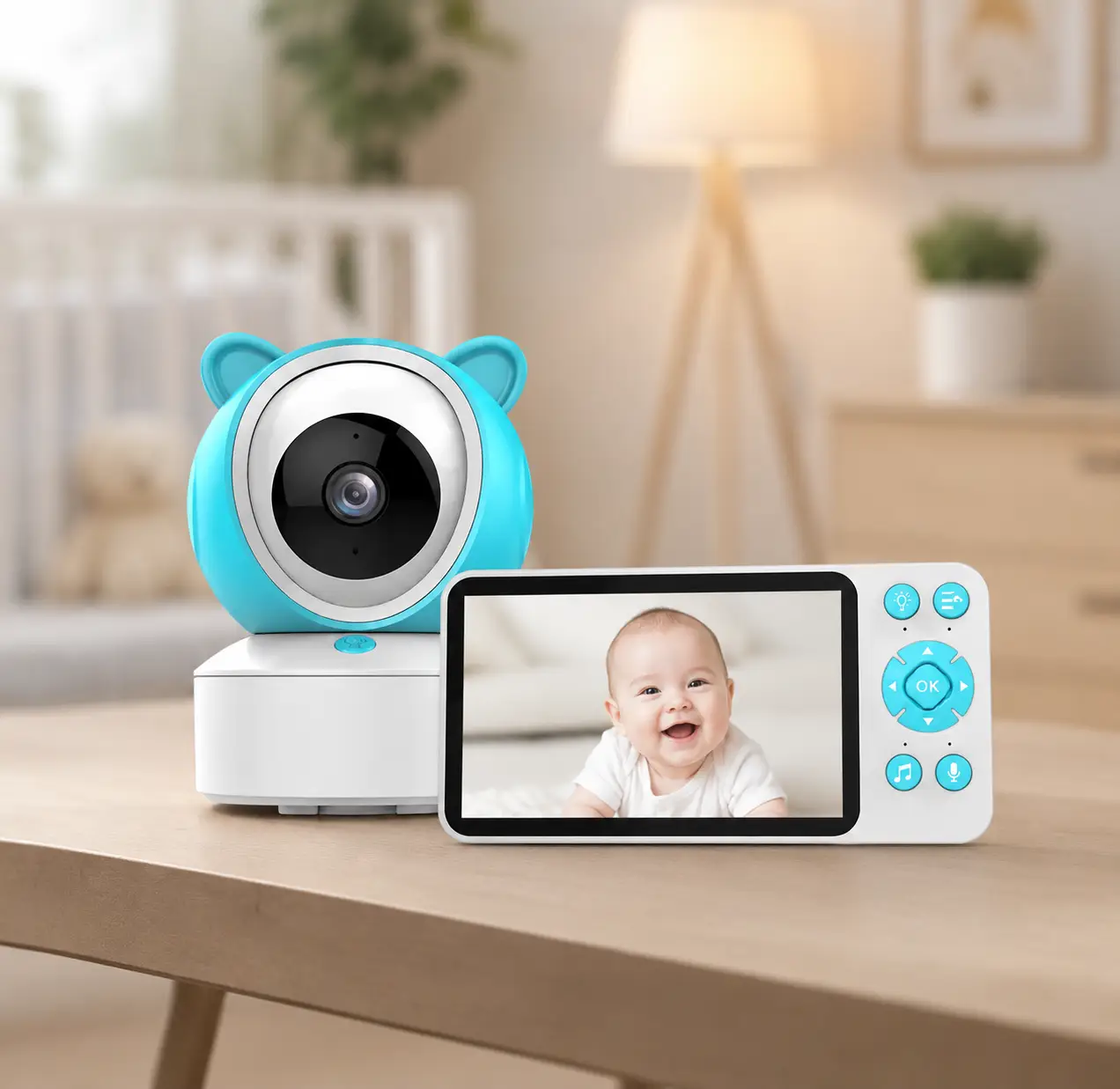 Відеоняня C8 WiFi з екраном 5 дюймів/Місянька керування зі смартфона, датчик звуку, руху, нічне бачення