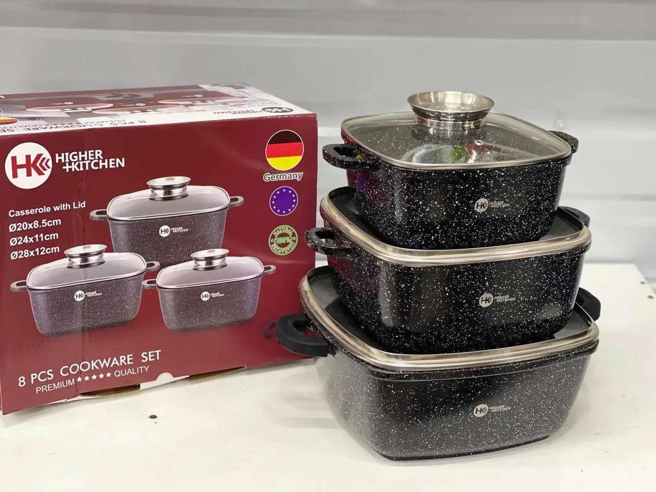 Набір каструль Higher Kitchen HK-302 Чорні з гранітним антипригарним покриттям