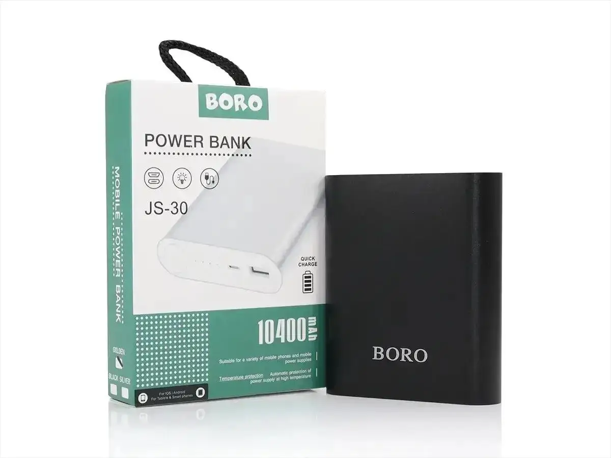 Універсальна мобільна зарядка Power Bank JS-30 Boro 10400 mAh сріблястий