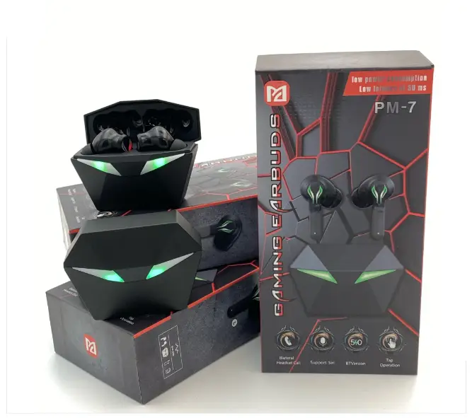 Бездротові ігрові вакуумні сенсорні навушники Bluetooth TWS PM-7 PRO STEREO з RGB-підсвіткою