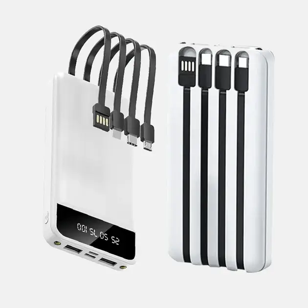 Повербанк KT T51X 50000mAh з 4 кабелями і 2 USB-портами Білий