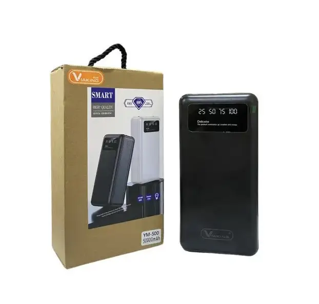 Повербанк power bank Viaking 50000 mAh YM-500 Ліхтар 4 USB-порти, дисплей, Powerbank Чорний