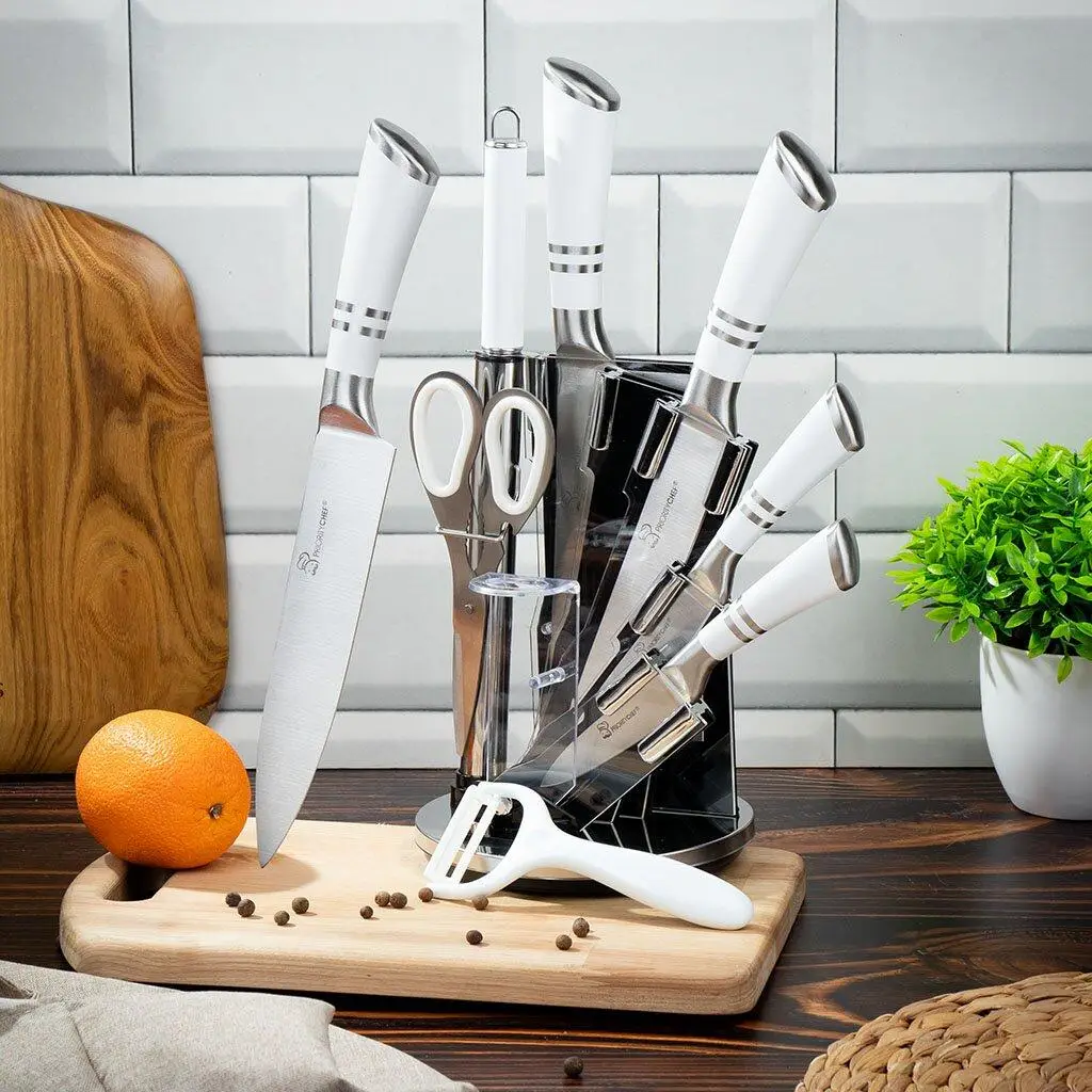 Набір ножів неіржавка сталь на підставці 9 предметів kitchen knife set wl-707-1