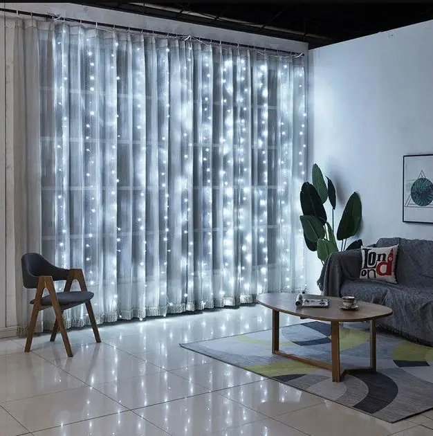 Гірлянда штора Велика крапля роси на пульту 3х3 метра 300 led на USB White 8 режимів світіння