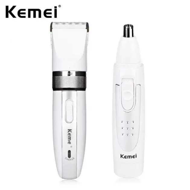Машинка для стриження Kemei KM-2172 бездротова 2 в 1 з тримером для носа та вух + 4 насадки 3 Вт Біла