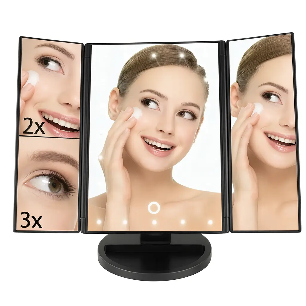 Дзеркало потрійне для макіяжу з LED-підсвіткою Magic Makeup Mirror, 22 лампи, косметичне дзеркало