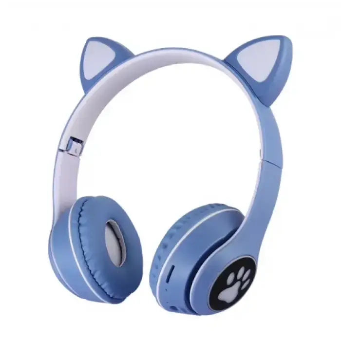 Навушники з котячими вушками бездротові та RGB-підсвіткою FM радіо, micro SD Cat MZ-023 Сині