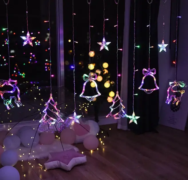 Гірлянда штора Мульти з формами дзвіночки 12 PCS light RGB