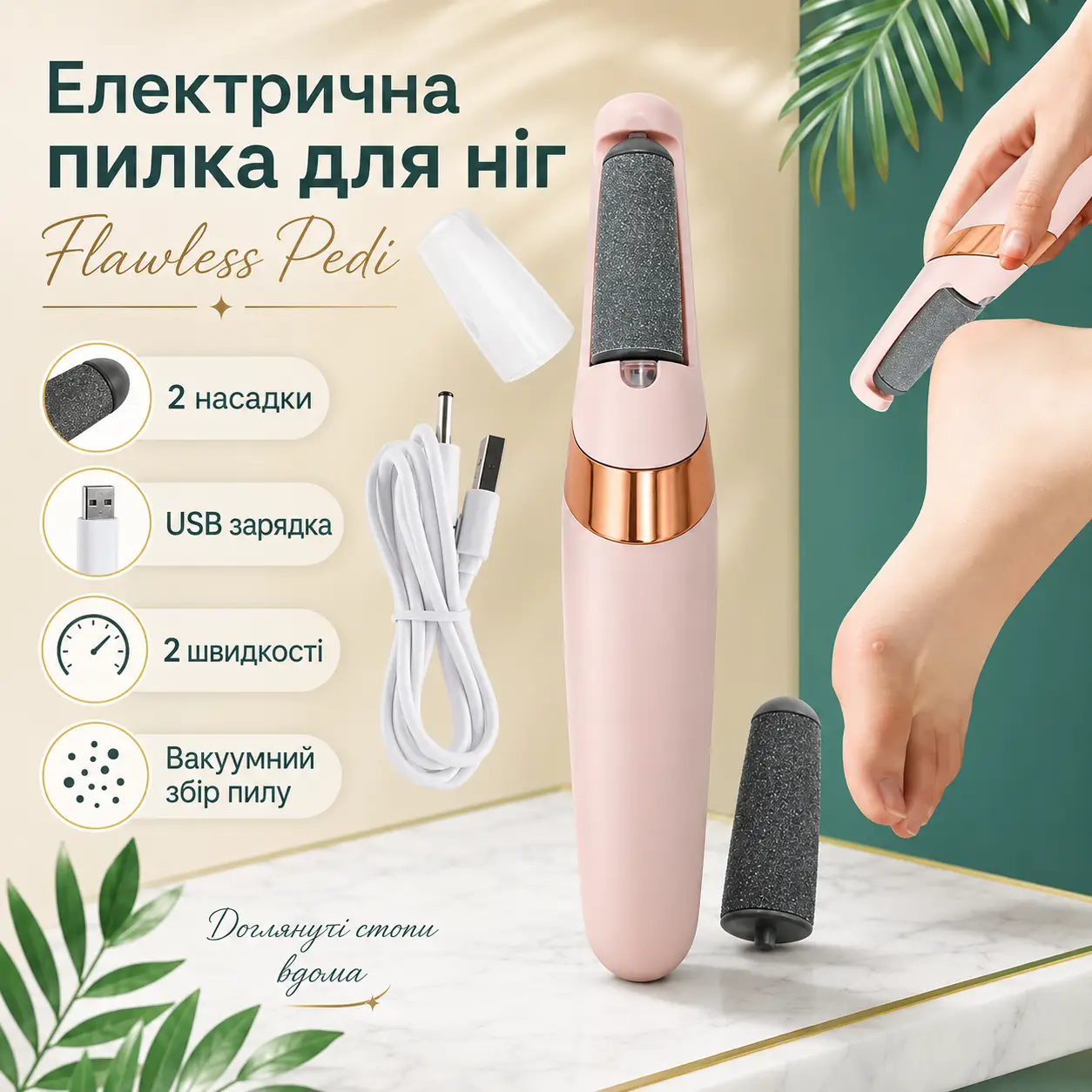 Електрична пилка для ніг Flawless Pedi пемза для педикюру з USB-зарядкою для домашнього використання