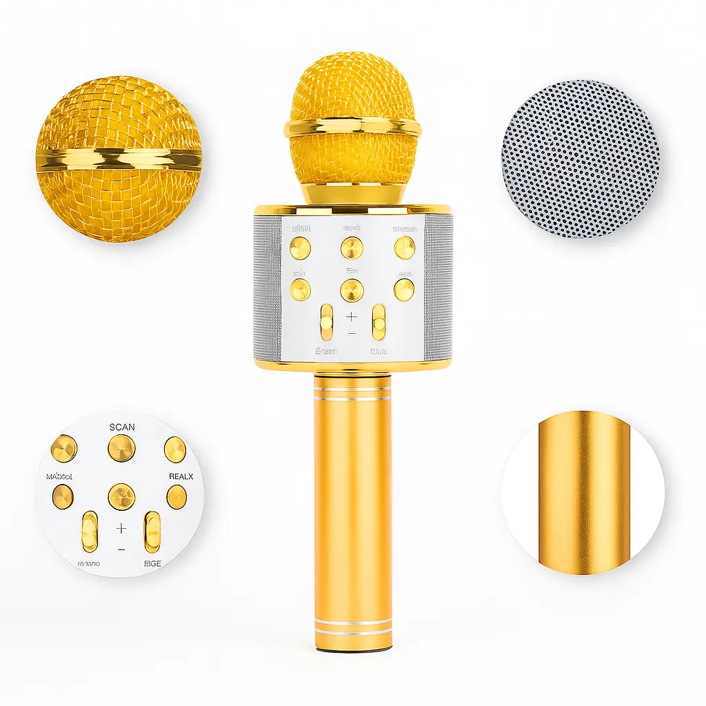 УЦІНКА! Мікрофон WSTER WS-858 Bluetooth USB AUX FM GOLD (Плохе паковання, іржа на корпусі 3172)