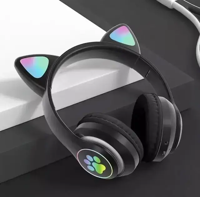 УЦІНКА! Бездротові дитячі Bluetooth навушники з вушками та підсвіткою Cat-23M Чорний (Плохе паковання 3197)