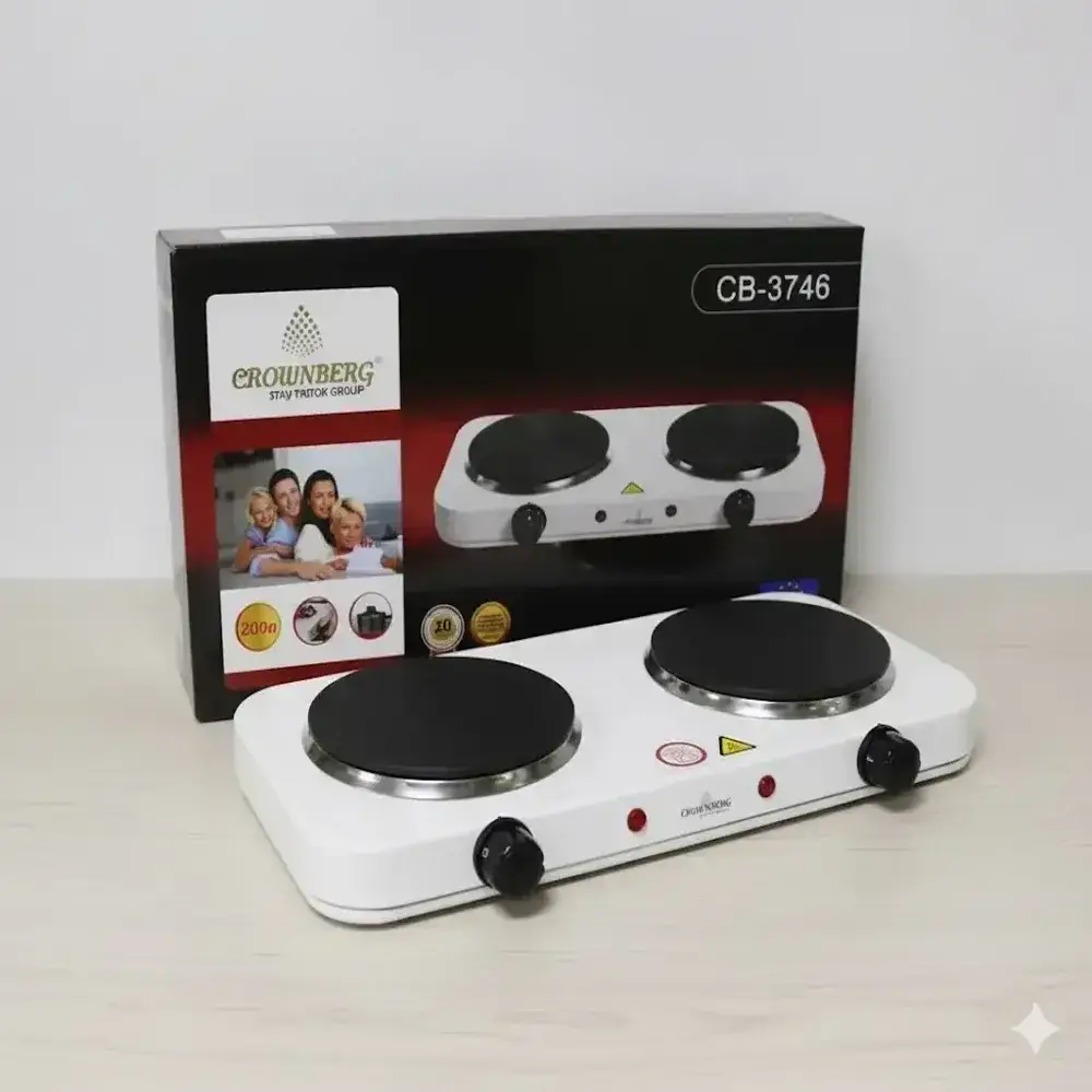 УЦІНКА! Двоконфоркова електроплита дискова настільна Crownberg CB-3746 2000 W (Плохе паковання 3221)