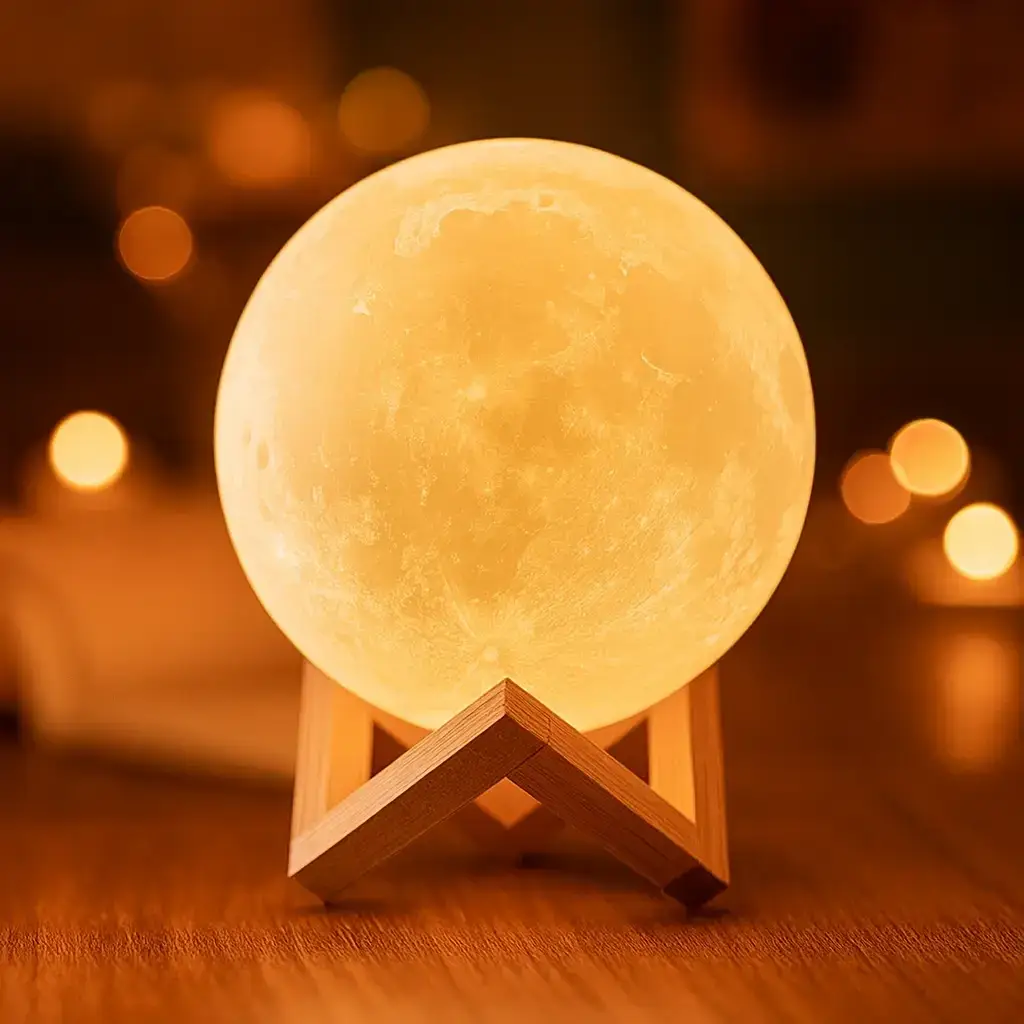 УЦІНКА! Світильник-нічник 3D шар Місяць Moon Lamp на дерев'яній підставці 15 см (Плохе паковання 3331)
