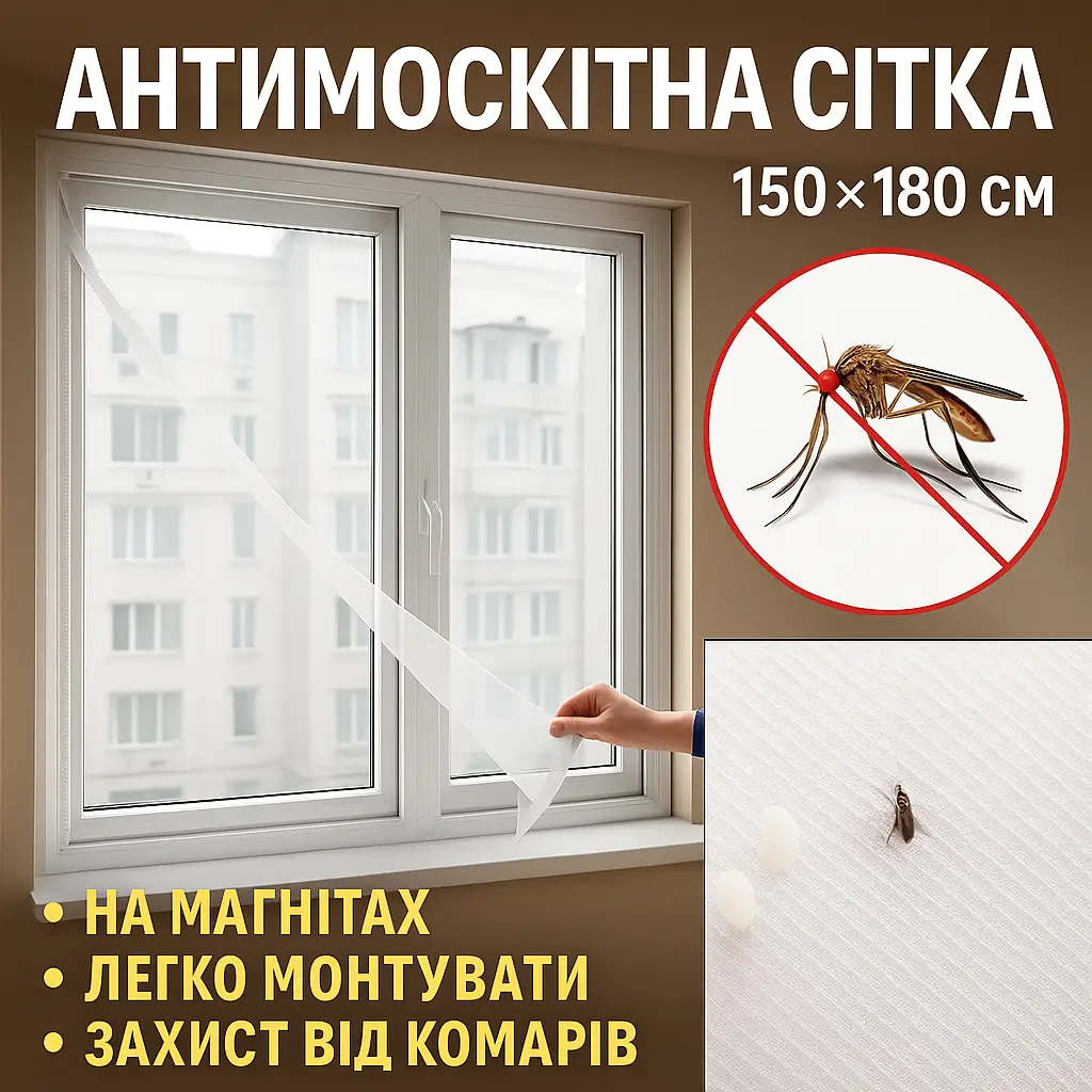 УЦІНКА! Сітка антимоскітна на вікно 150*180 см Magnetic System Біла (Плохе паковання 2420)