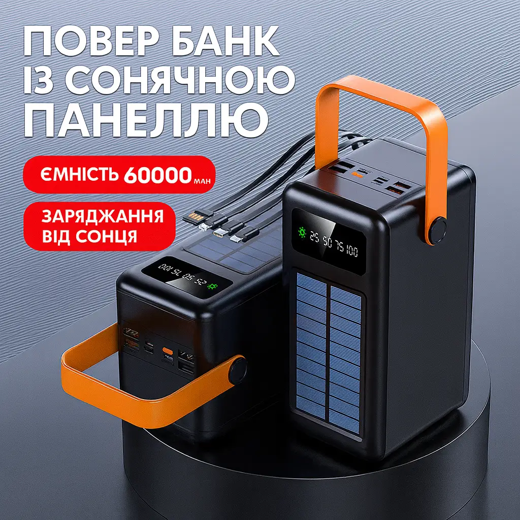 Power bank із сонячною панеллю та дротами YM-636 CX 60000 mAh білий