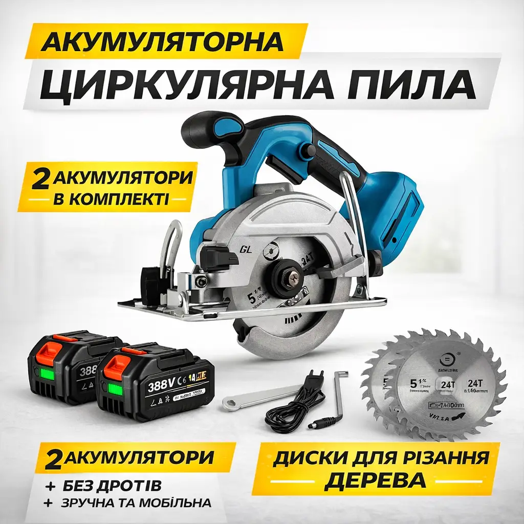Ручна циркулярна пила з диском 125 мм і 2 акумуляторами
