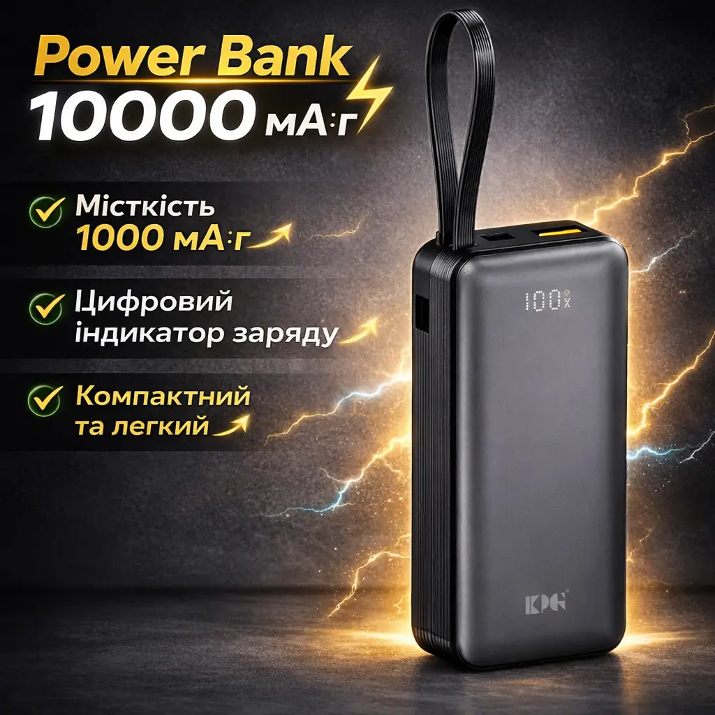 Повербанк Power Bank King Power KPG-109 10000 мА·год портативний зовнішній акумулятор для смартфонів і ґаджетів