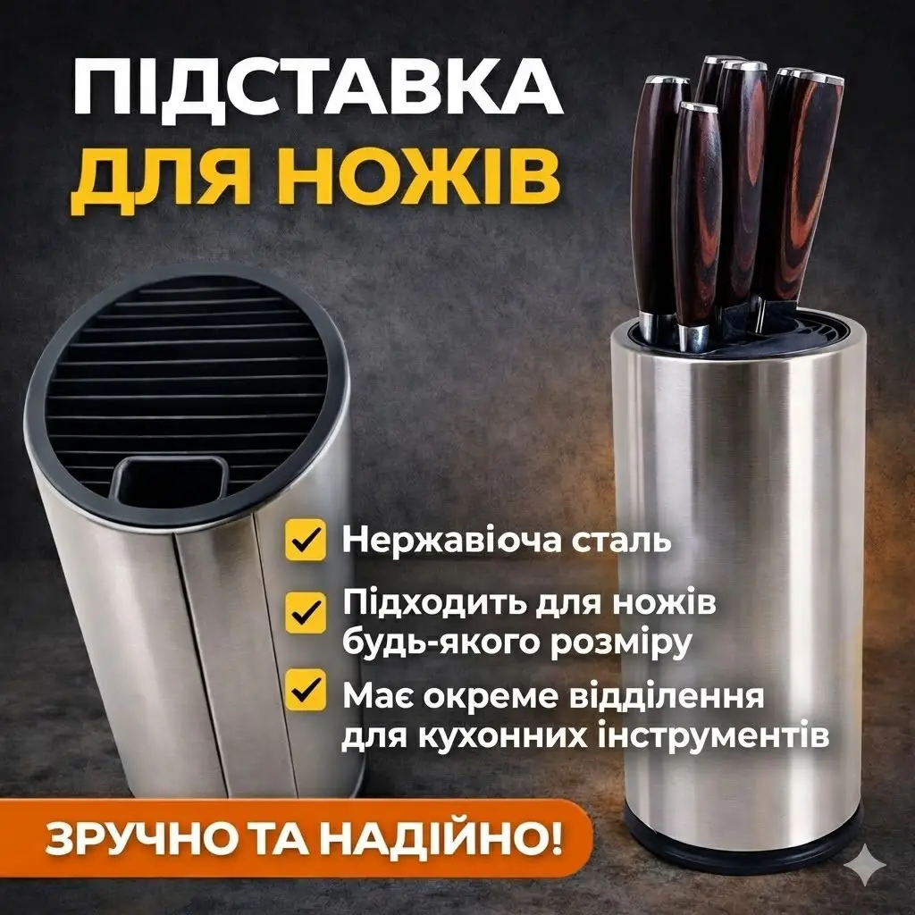 Багатофункціональна підставка-тримач для ножів із неіржавкої сталі, кухонний органайзер
