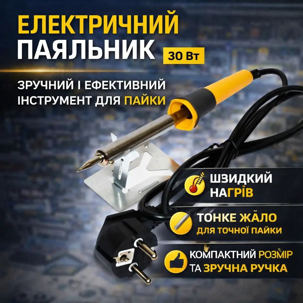 Паяльник електричний Works WL-9 30 W для побутового та радіолюбського ремонту, жало тонке, швидке нагрівання