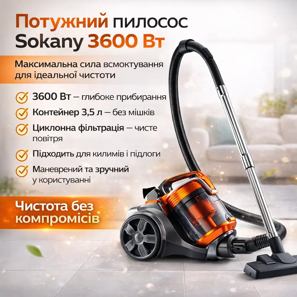 Багатофункціональний пилосос Sokany SK-13004 3.5 л, 3600 Вт/Житовий пилосос контейнерний